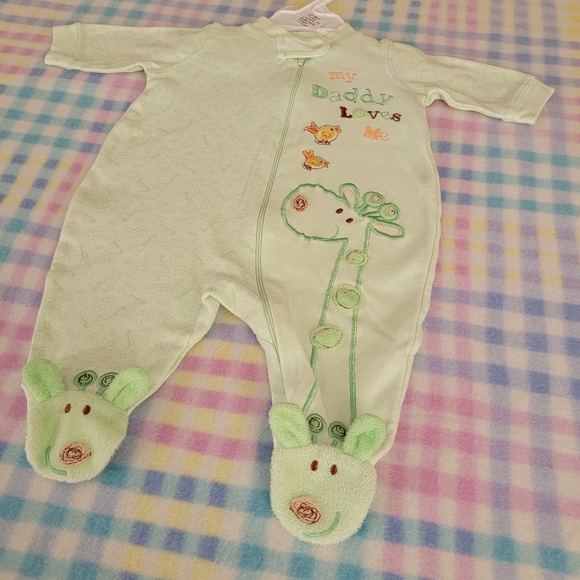 JUST BORN ♡ Green|Brown Giraffe Birdies MY DADDY LOVES ME Zip Footie Outfit 0-3M - Picture 13 of 15